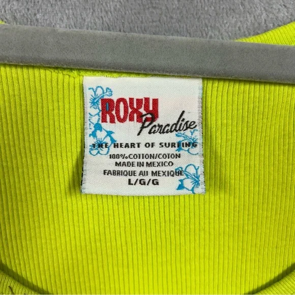 Roxy Y2K Ribbed Graphic Print Tank Top Floral Sz L Green - Picture 4 of 5